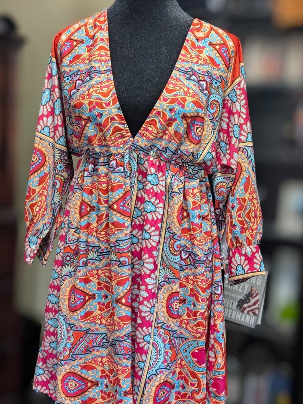 Women Multicolor Floral V-Neck Bell Sleeve Short Dress Regular